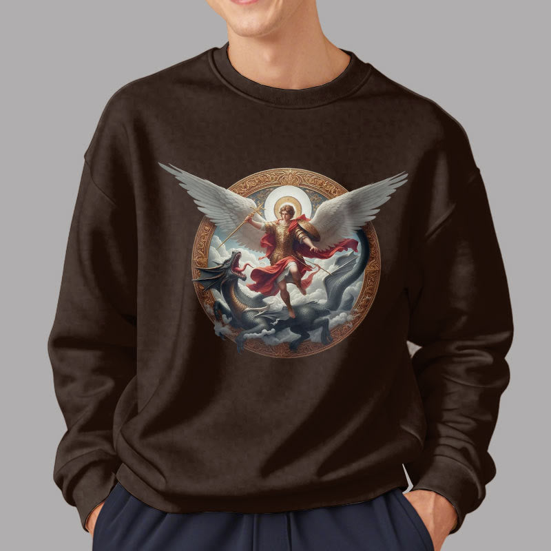 Christianartworkshop Sweatshirt aus Polyester im klassischen farbigen Stil mit Fleecefutter Triumph des Erzengels Michael - image 11