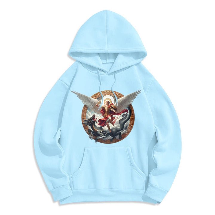 Christianartworkshop Klassischer farbiger Stil Triumph des Erzengels Michael Fleece-gefütterter Polyester-Kapuzenpullover - Blau - 2XL - image 14