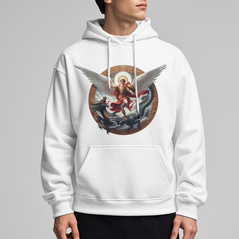 Christianartworkshop Klassischer farbiger Stil Triumph des Erzengels Michael Fleece-gefütterter Polyester-Kapuzenpullover