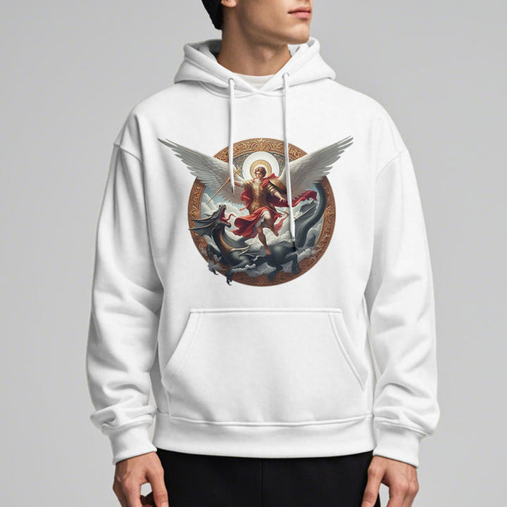 Christianartworkshop Klassischer farbiger Stil Triumph des Erzengels Michael Fleece-gefütterter Polyester-Kapuzenpullover