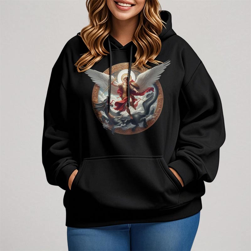 Christianartworkshop Klassischer farbiger Stil Triumph des Erzengels Michael Fleece-gefütterter Polyester-Kapuzenpullover - image 7
