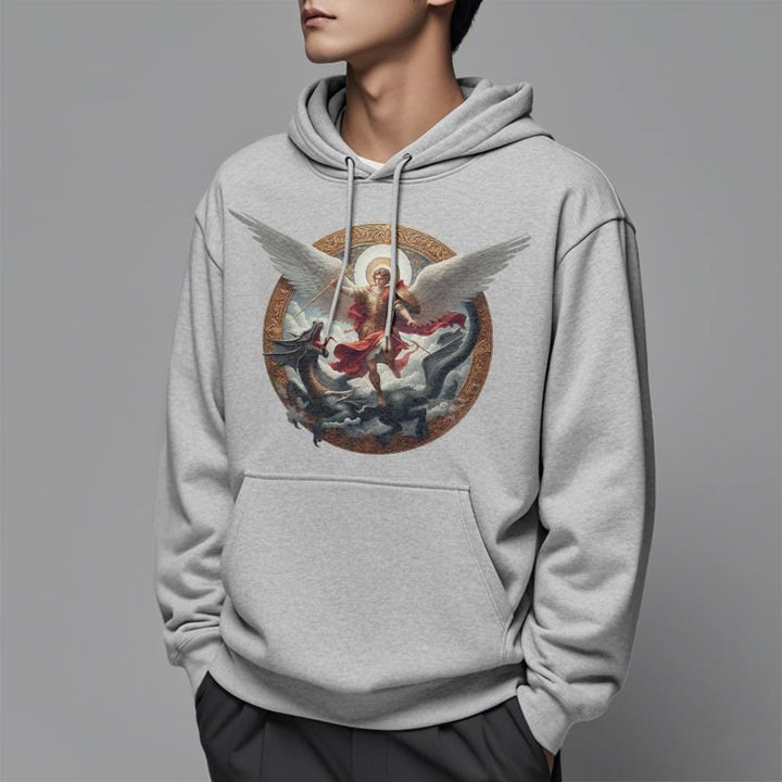 Christianartworkshop Klassischer farbiger Stil Triumph des Erzengels Michael Fleece-gefütterter Polyester-Kapuzenpullover