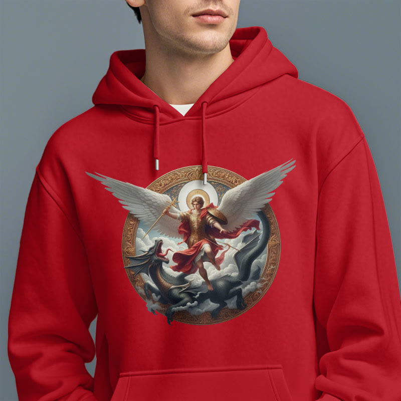Christianartworkshop Klassischer farbiger Stil Triumph des Erzengels Michael Fleece-gefütterter Polyester-Kapuzenpullover
