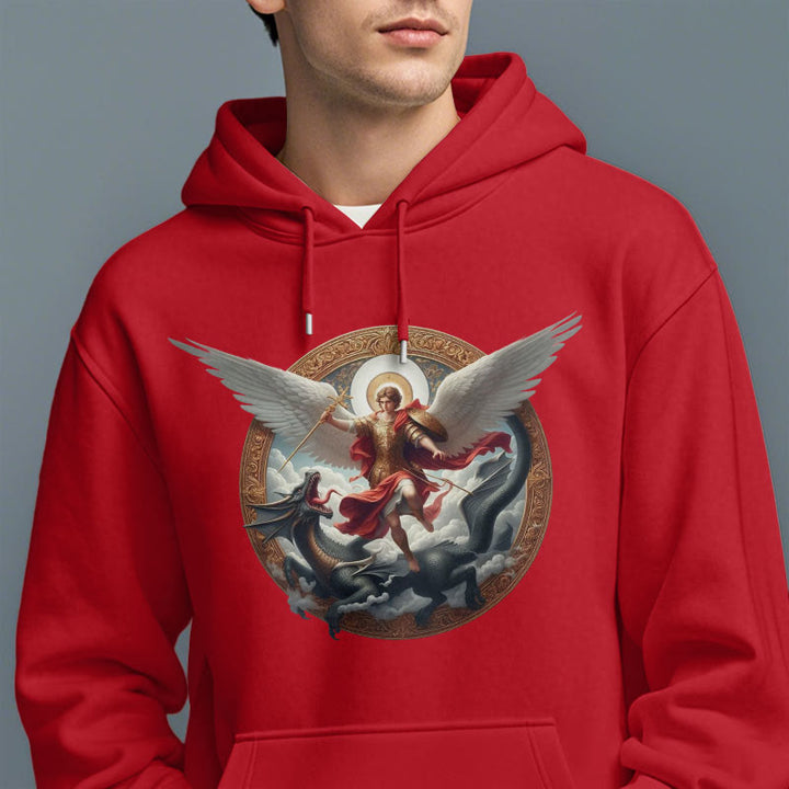 Christianartworkshop Klassischer farbiger Stil Triumph des Erzengels Michael Fleece-gefütterter Polyester-Kapuzenpullover