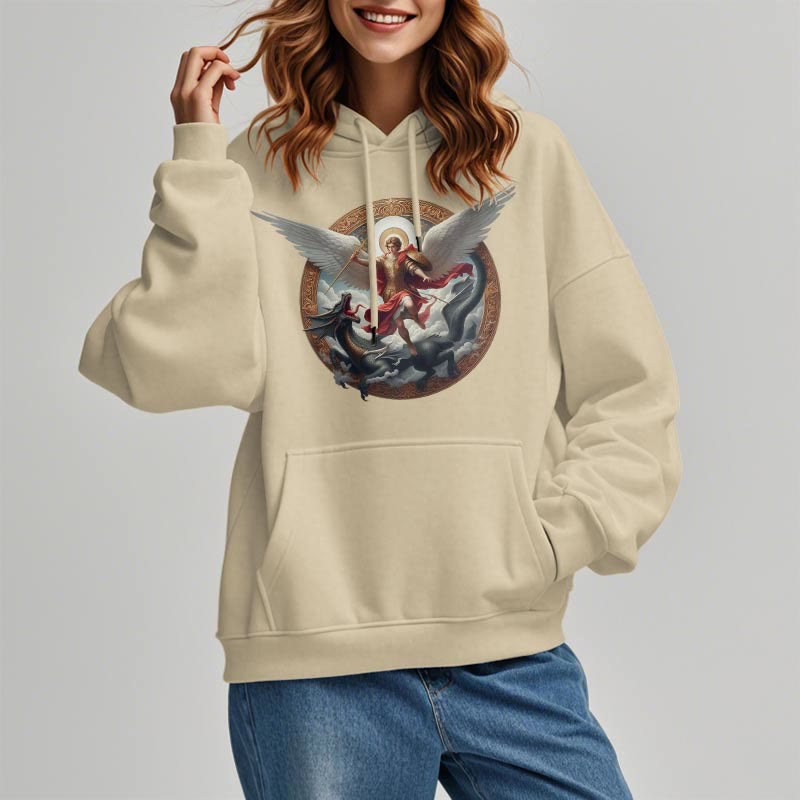 Christianartworkshop Klassischer farbiger Stil Triumph des Erzengels Michael Fleece-gefütterter Polyester-Kapuzenpullover - image 9