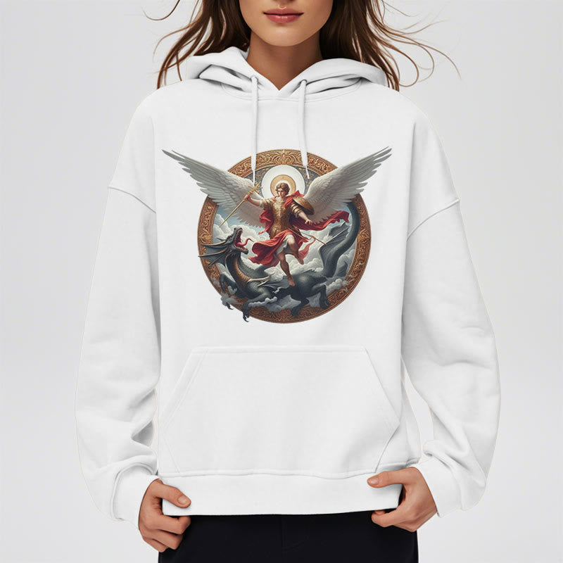Christianartworkshop Klassischer farbiger Stil Triumph des Erzengels Michael Fleece-gefütterter Polyester-Kapuzenpullover - image 5