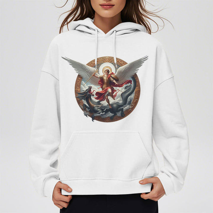 Christianartworkshop Klassischer farbiger Stil Triumph des Erzengels Michael Fleece-gefütterter Polyester-Kapuzenpullover - image 5
