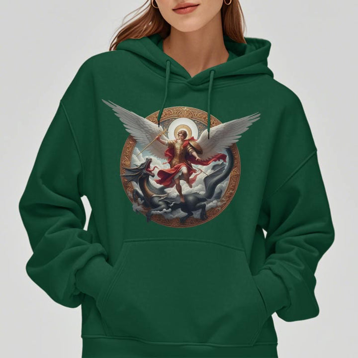 Christianartworkshop Klassischer farbiger Stil Triumph des Erzengels Michael Fleece-gefütterter Polyester-Kapuzenpullover