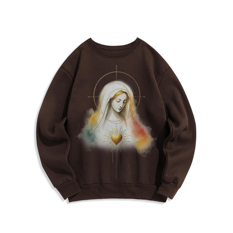 Christianartworkshop Moderner Stil Heiligenschein Heiliges Herz Jungfrau Maria Polyester-Sweatshirt mit Fleecefutter - Braun - 2XL - image 12
