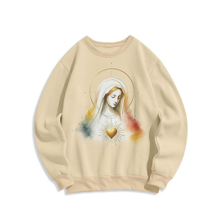 Christianartworkshop Moderner Stil Heiligenschein Heiliges Herz Jungfrau Maria Polyester-Sweatshirt mit Fleecefutter - Beige - 2XL - image 10