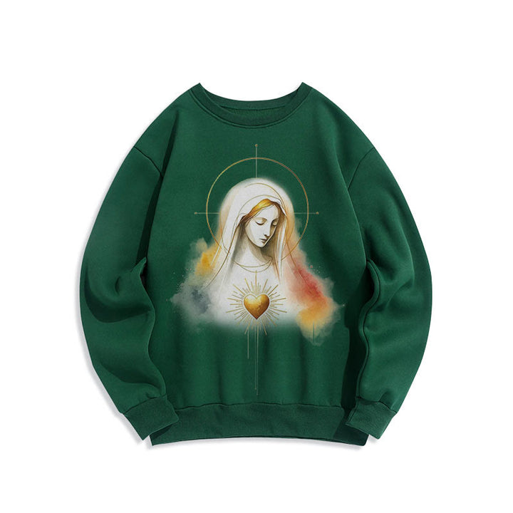 Christianartworkshop Moderner Stil Heiligenschein Heiliges Herz Jungfrau Maria Polyester-Sweatshirt mit Fleecefutter - Grün - 2XL - image 14
