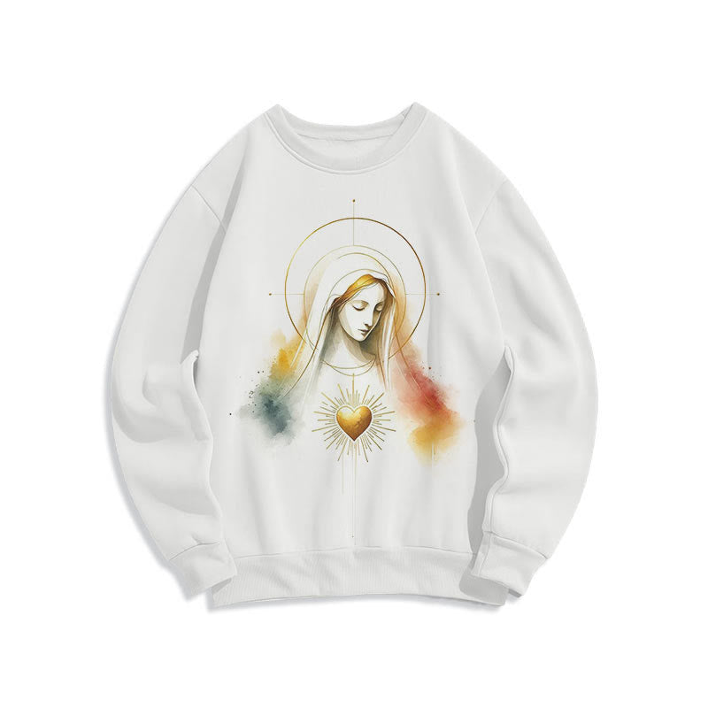 Christianartworkshop Moderner Stil Heiligenschein Heiliges Herz Jungfrau Maria Polyester-Sweatshirt mit Fleecefutter - Weiß - 2XL - image 8