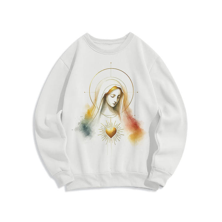 Christianartworkshop Moderner Stil Heiligenschein Heiliges Herz Jungfrau Maria Polyester-Sweatshirt mit Fleecefutter - Weiß - 2XL - image 8