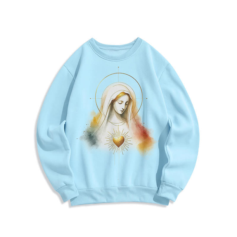 Christianartworkshop Moderner Stil Heiligenschein Heiliges Herz Jungfrau Maria Polyester-Sweatshirt mit Fleecefutter - Blau - 2XL - image 0