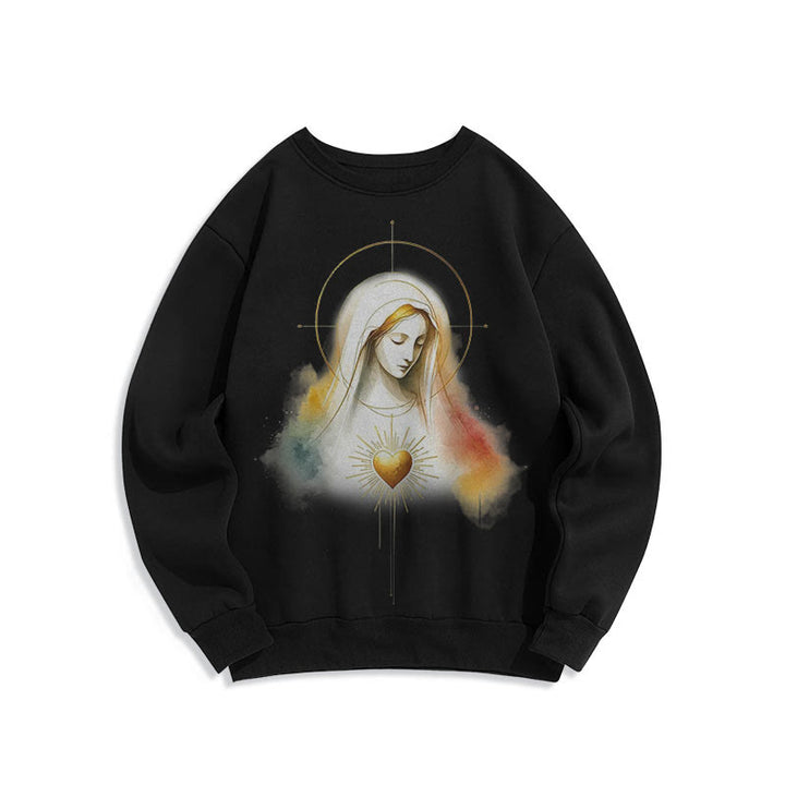 Christianartworkshop Moderner Stil Heiligenschein Heiliges Herz Jungfrau Maria Polyester-Sweatshirt mit Fleecefutter - Schwarz - 2XL - image 6