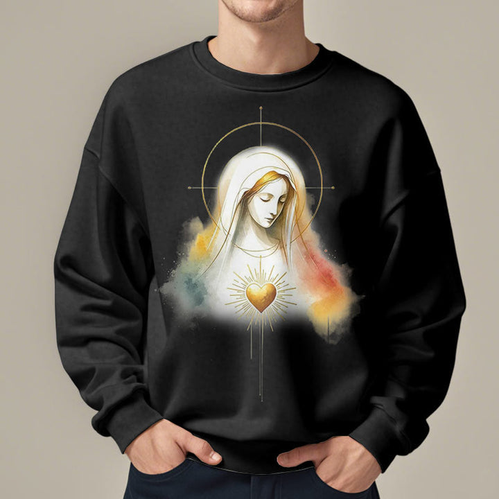 Christianartworkshop Moderner Stil Heiligenschein Heiliges Herz Jungfrau Maria Polyester-Sweatshirt mit Fleecefutter