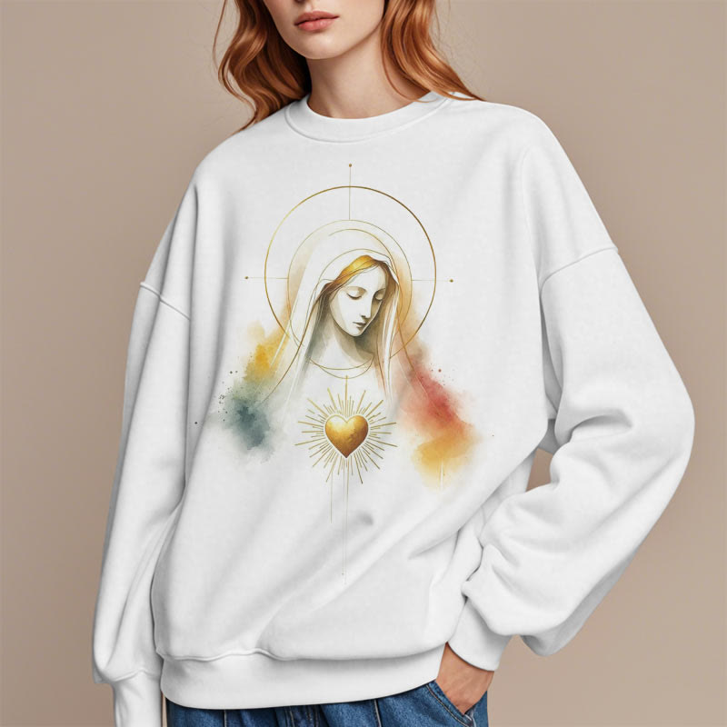 Christianartworkshop Moderner Stil Heiligenschein Heiliges Herz Jungfrau Maria Polyester-Sweatshirt mit Fleecefutter