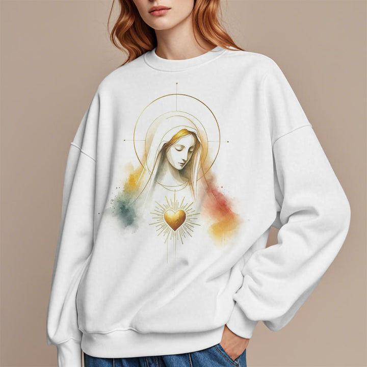 Christianartworkshop Moderner Stil Heiligenschein Heiliges Herz Jungfrau Maria Polyester-Sweatshirt mit Fleecefutter