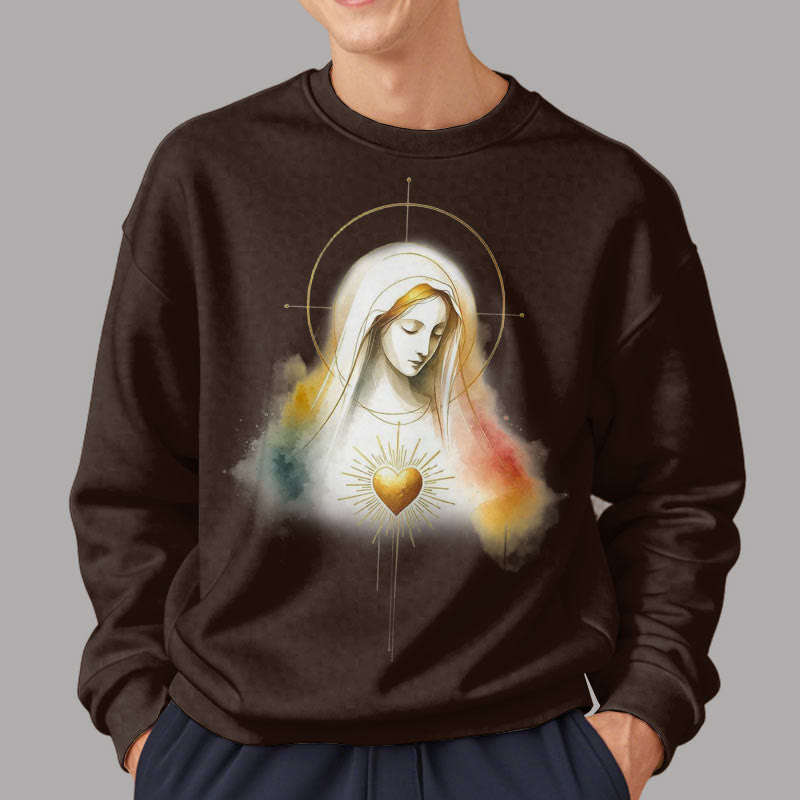 Christianartworkshop Moderner Stil Heiligenschein Heiliges Herz Jungfrau Maria Polyester-Sweatshirt mit Fleecefutter