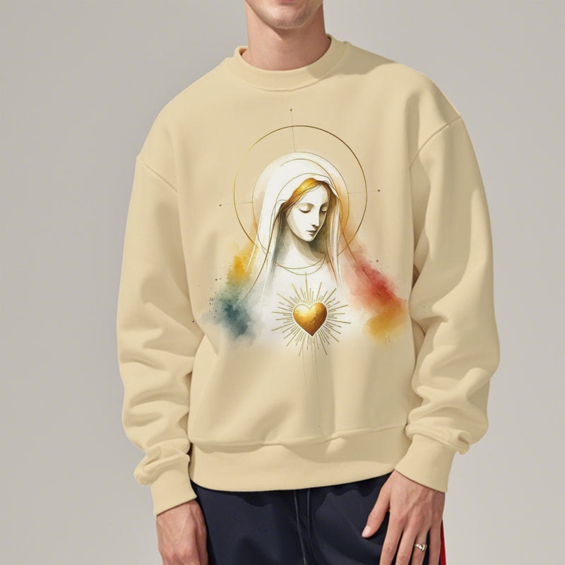 Christianartworkshop Moderner Stil Heiligenschein Heiliges Herz Jungfrau Maria Polyester-Sweatshirt mit Fleecefutter