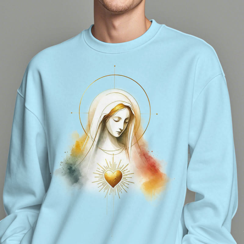 Christianartworkshop Moderner Stil Heiligenschein Heiliges Herz Jungfrau Maria Polyester-Sweatshirt mit Fleecefutter