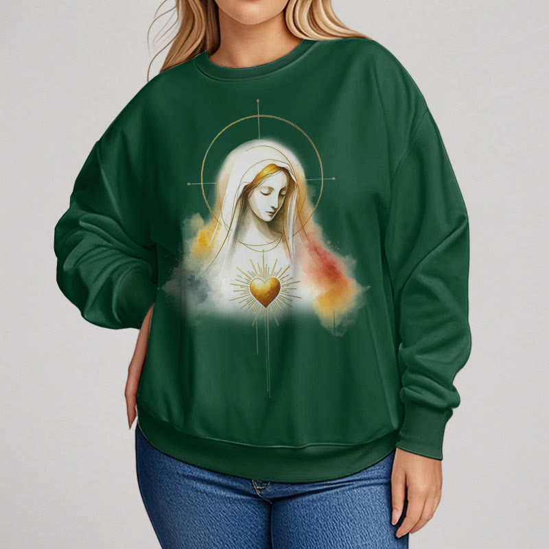 Christianartworkshop Moderner Stil Heiligenschein Heiliges Herz Jungfrau Maria Polyester-Sweatshirt mit Fleecefutter