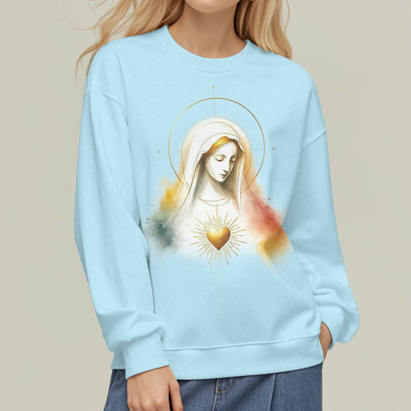 Christianartworkshop Moderner Stil Heiligenschein Heiliges Herz Jungfrau Maria Polyester-Sweatshirt mit Fleecefutter
