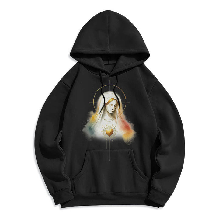 Christianartworkshop Moderner Stil Heiligenschein Heiliges Herz Jungfrau Maria Fleecegefütterter Polyester-Kapuzenpullover