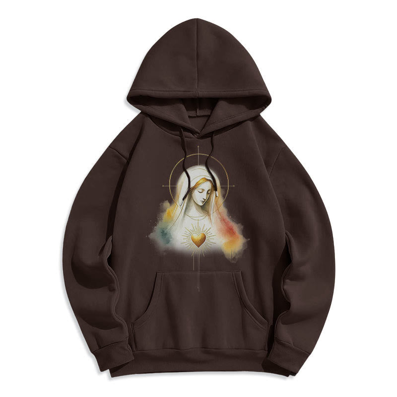 Christianartworkshop Moderner Stil Heiligenschein Heiliges Herz Jungfrau Maria Fleecegefütterter Polyester-Kapuzenpullover