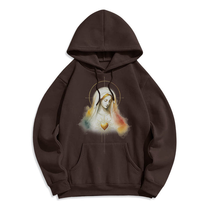 Christianartworkshop Moderner Stil Heiligenschein Heiliges Herz Jungfrau Maria Fleecegefütterter Polyester-Kapuzenpullover