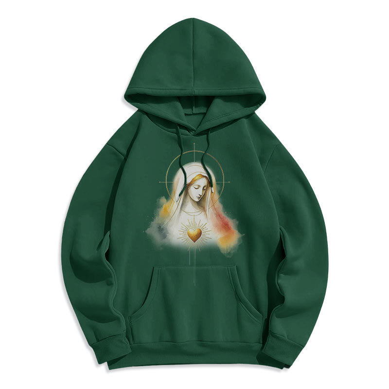 Christianartworkshop Moderner Stil Heiligenschein Heiliges Herz Jungfrau Maria Fleecegefütterter Polyester-Kapuzenpullover