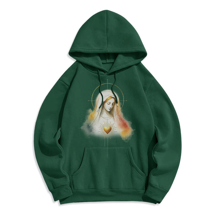 Christianartworkshop Moderner Stil Heiligenschein Heiliges Herz Jungfrau Maria Fleecegefütterter Polyester-Kapuzenpullover