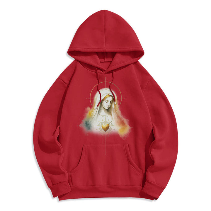 Christianartworkshop Moderner Stil Heiligenschein Heiliges Herz Jungfrau Maria Fleecegefütterter Polyester-Kapuzenpullover