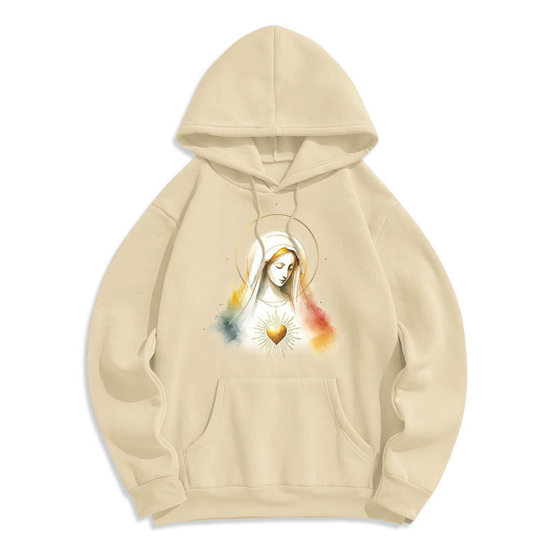 Christianartworkshop Moderner Stil Heiligenschein Heiliges Herz Jungfrau Maria Fleecegefütterter Polyester-Kapuzenpullover