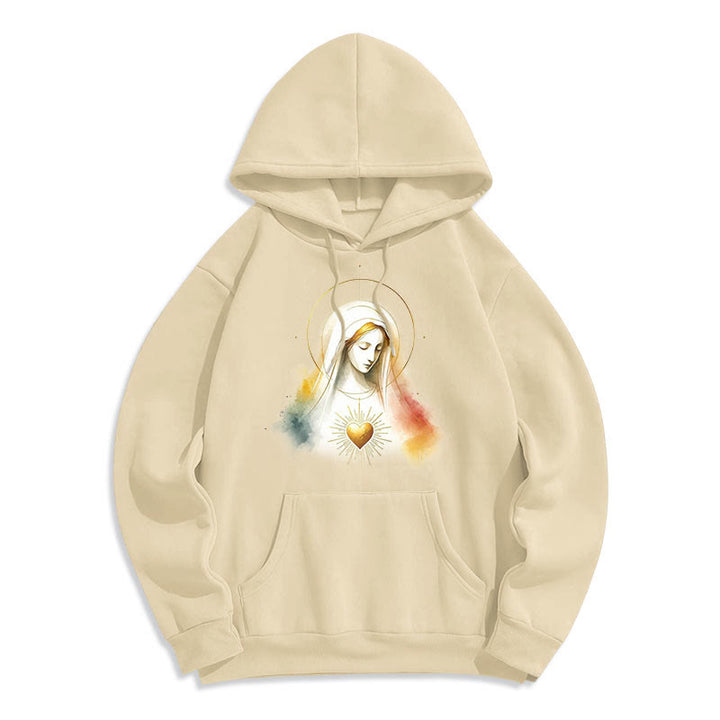 Christianartworkshop Moderner Stil Heiligenschein Heiliges Herz Jungfrau Maria Fleecegefütterter Polyester-Kapuzenpullover