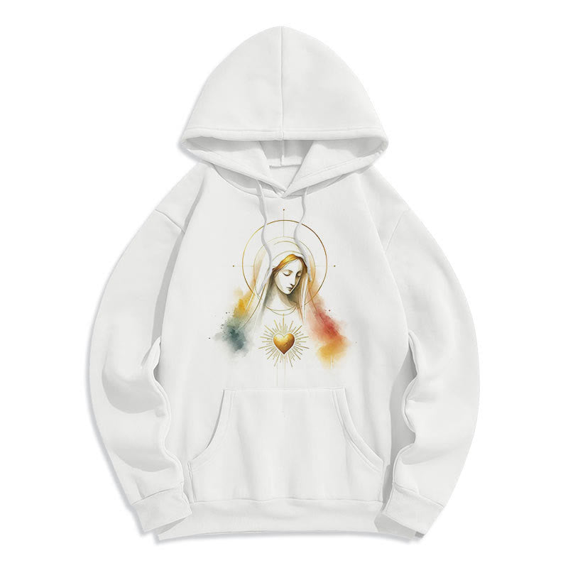 Christianartworkshop Moderner Stil Heiligenschein Heiliges Herz Jungfrau Maria Fleecegefütterter Polyester-Kapuzenpullover