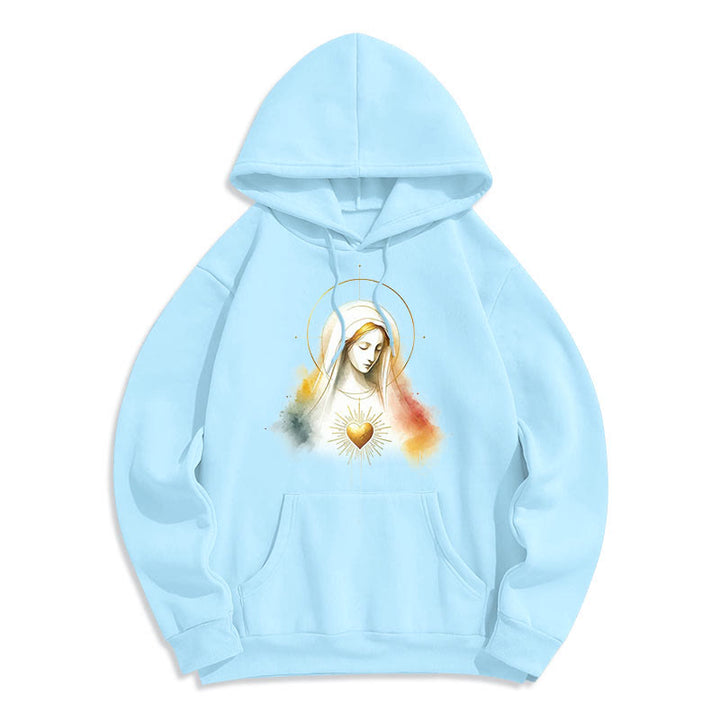 Christianartworkshop Moderner Stil Heiligenschein Heiliges Herz Jungfrau Maria Fleecegefütterter Polyester-Kapuzenpullover