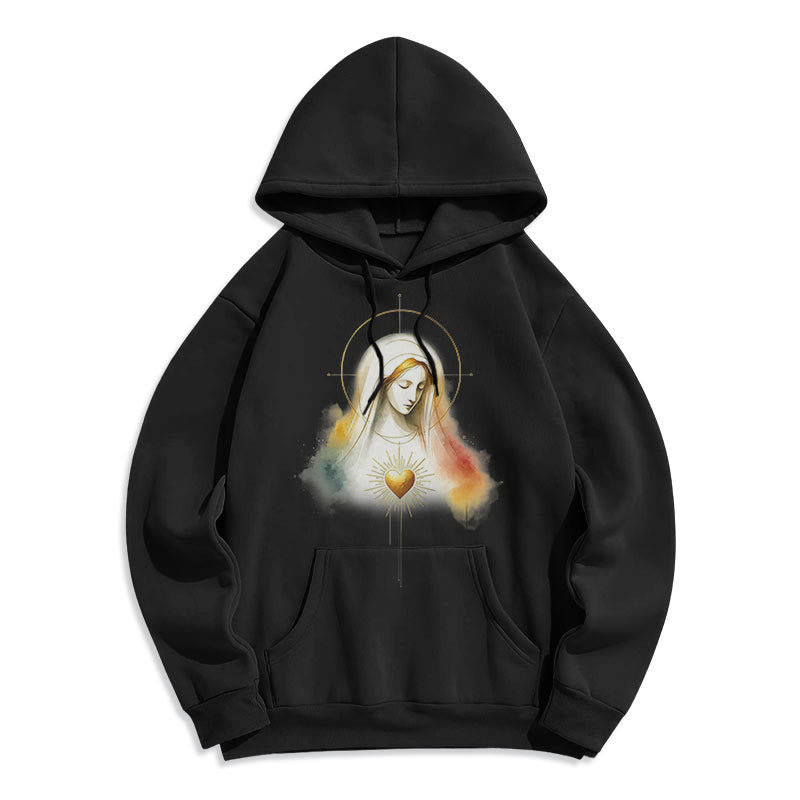 Christianartworkshop Moderner Halo-Hoodie mit Herz-Jesu-Motiv, gefüttert mit Fleece und Polyester - image 0
