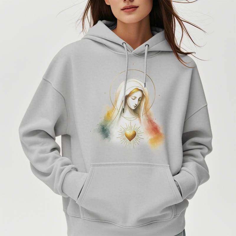 Christianartworkshop Moderner Stil Heiligenschein Heiliges Herz Jungfrau Maria Fleecegefütterter Polyester-Kapuzenpullover