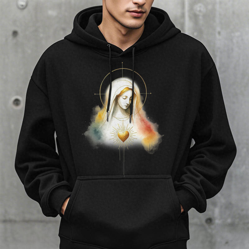Christianartworkshop Moderner Stil Heiligenschein Heiliges Herz Jungfrau Maria Fleecegefütterter Polyester-Kapuzenpullover