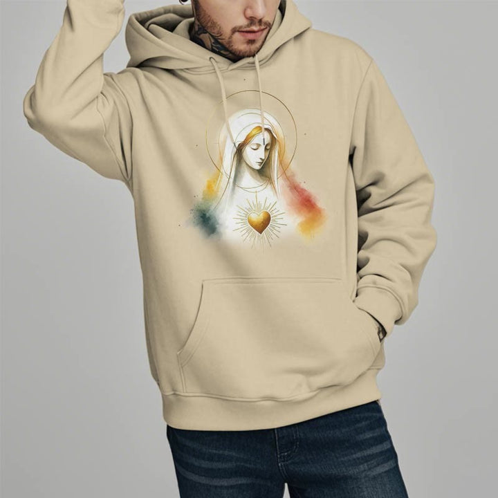 Christianartworkshop Moderner Stil Heiligenschein Heiliges Herz Jungfrau Maria Fleecegefütterter Polyester-Kapuzenpullover