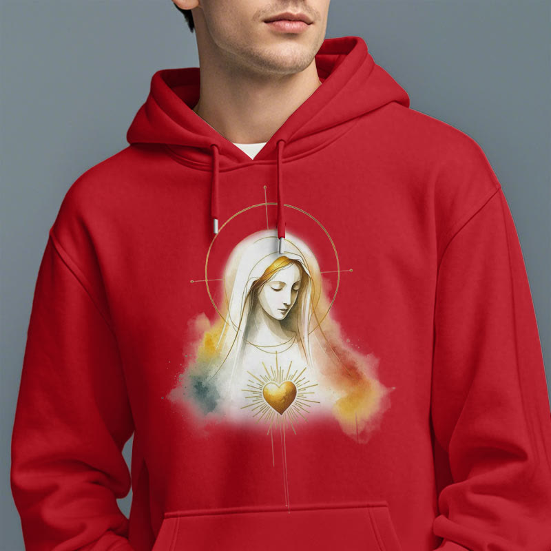 Christianartworkshop Moderner Stil Heiligenschein Heiliges Herz Jungfrau Maria Fleecegefütterter Polyester-Kapuzenpullover
