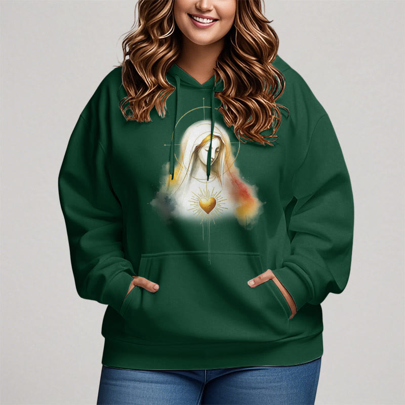 Christianartworkshop Moderner Stil Heiligenschein Heiliges Herz Jungfrau Maria Fleecegefütterter Polyester-Kapuzenpullover