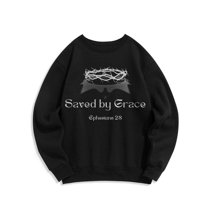 Christianartworkshop Zitat-Stil Saved By Grace Crown Fleece-gefüttertes Polyester-Sweatshirt