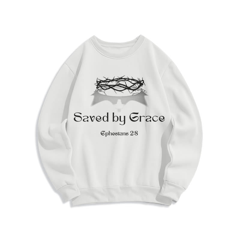 Christianartworkshop Zitat-Stil Saved By Grace Crown Fleece-gefüttertes Polyester-Sweatshirt