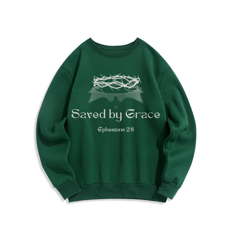 Christianartworkshop Zitat-Stil Saved By Grace Crown Fleece-gefüttertes Polyester-Sweatshirt - Grün - 2XL - image 12