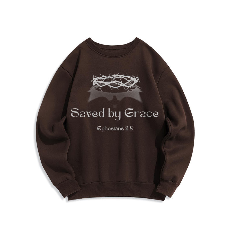 Christianartworkshop Zitat-Stil Saved By Grace Crown Fleece-gefüttertes Polyester-Sweatshirt