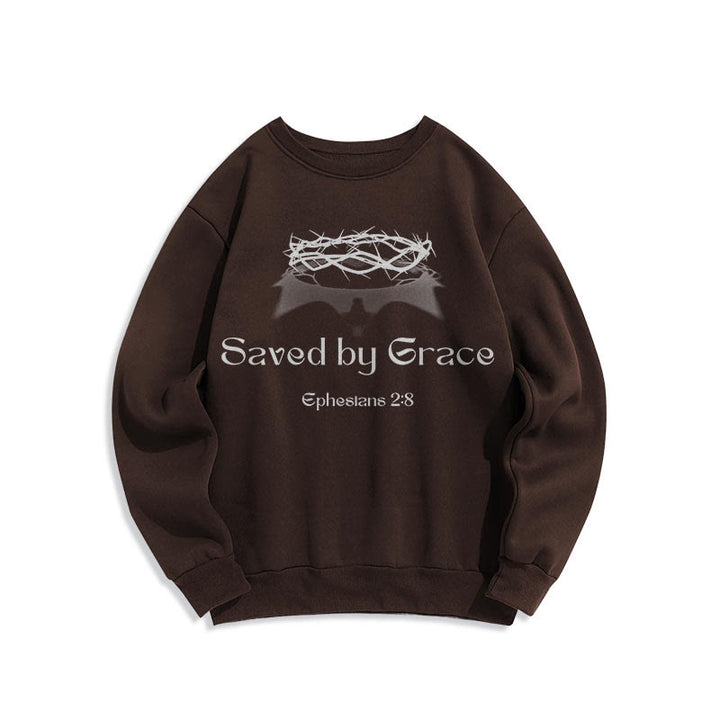 Christianartworkshop Zitat-Stil Saved By Grace Crown Fleece-gefüttertes Polyester-Sweatshirt