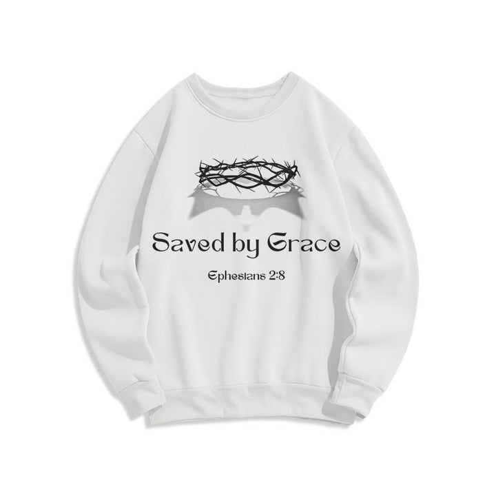 Christianartworkshop Zitat-Stil Saved By Grace Crown Fleece-gefüttertes Polyester-Sweatshirt - Weiß - 2XL - image 8