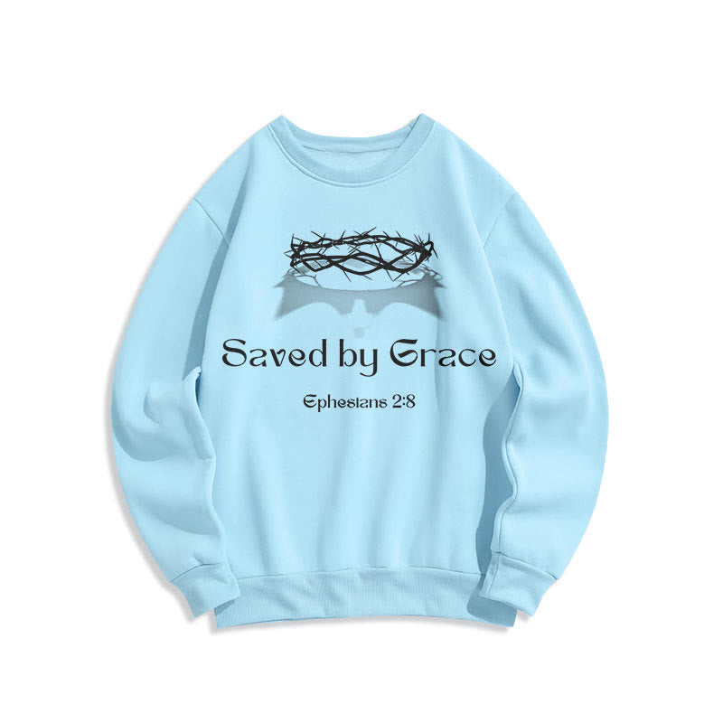 Christianartworkshop Zitat-Stil Saved By Grace Crown Fleece-gefüttertes Polyester-Sweatshirt